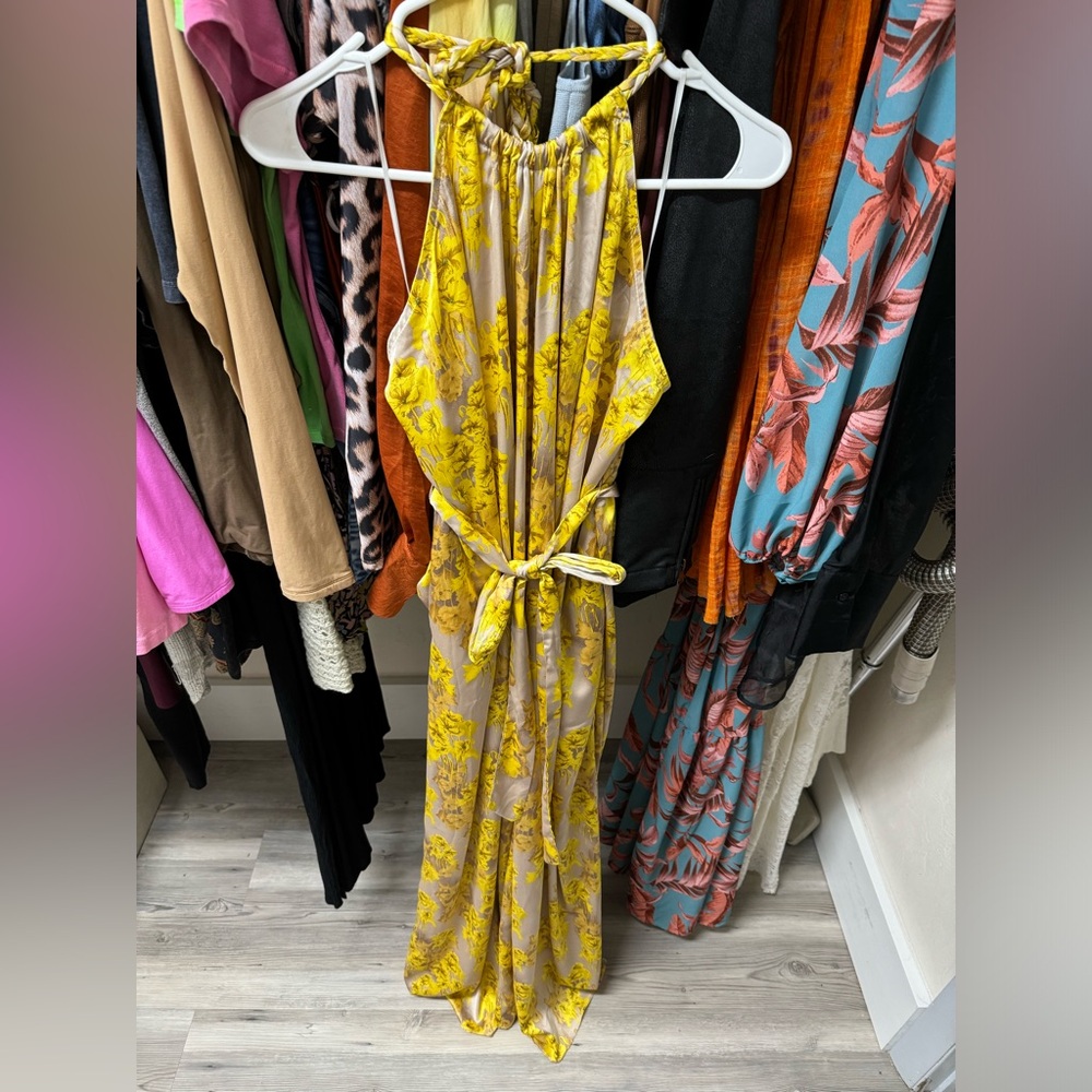 Vici Yellow Floral Pants Halter Jumpsuit